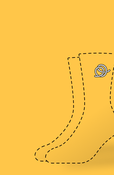 Outline of socks with a logo on a yellow background